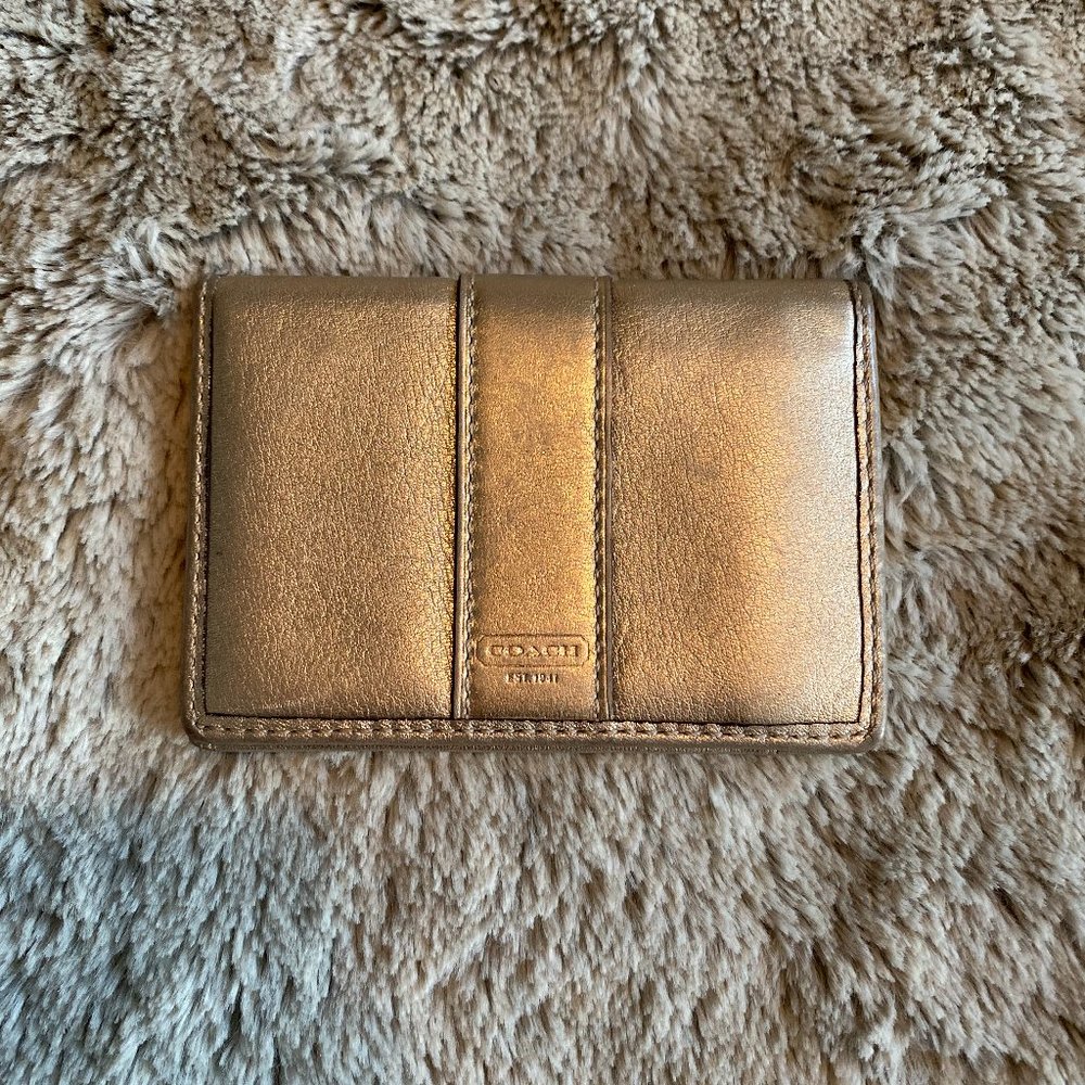 Coach shiny gold leather card wallet